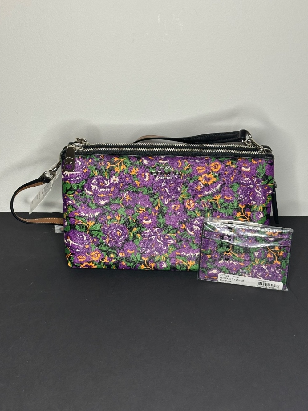 NWT Coach 'Violet Multi' Leather 'Rose Meadow Lyla Crossbody' & Flat Card Case